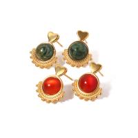Stainless Steel Stud Earrings 304 Stainless Steel with Gemstone Vacuum Plating fashion jewelry & for woman Sold By Pair