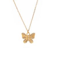 Stainless Steel Jewelry Necklace 304 Stainless Steel with 5cm extender chain Butterfly Vacuum Plating fashion jewelry & for woman & with rhinestone golden Length 40cm cm Sold By PC