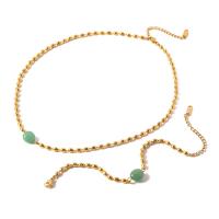 Stainless Steel Jewelry Necklace 304 Stainless Steel with Green Aventurine Vacuum Plating fashion jewelry & for woman two different colored 3mm Sold By PC