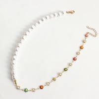 Naszyjnik z pereł z tworzyw sztucznych, Stop cynku, ze Tworzywa ABS perła, biżuteria moda & dla kobiety & emalia, wielokolorowy, sprzedawane na 43 cm Strand