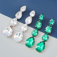 Rhinestone náušnice, Zinek, módní šperky & pro ženy & se skleněnou drahokamu, více barev na výběr, 76x18mm, Prodáno By Pair