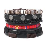 Cowhide Bracelet, with PU Leather & Wax Cord & Tibetan Style, 4 pieces & fashion jewelry & Unisex, multi-colored, 180mm, Sold By Set