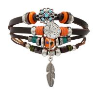 Cowhide Bracelet, with PU Leather & Tibetan Style, fashion jewelry & multilayer & Unisex & enamel, multi-colored, 180mm, Sold By PC