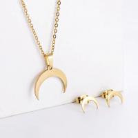 Fashion Stainless Steel Jewelry Sets, Stud Earring & necklace, 304 Stainless Steel, Moon, Vacuum Ion Plating, for woman, golden, 10mm,15x20mm, Length:Approx 45 cm, Sold By Set