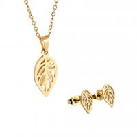 Fashion Stainless Steel Jewelry Sets Stud Earring & necklace 304 Stainless Steel Leaf Vacuum Ion Plating for woman & hollow golden 10mm Length Approx 45 cm Sold By Set