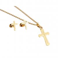 Fashion Stainless Steel Jewelry Sets Stud Earring & necklace 304 Stainless Steel Cross Vacuum Ion Plating for woman golden 10mm Length Approx 45 cm Sold By Set