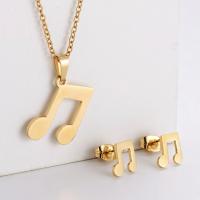 Fashion Stainless Steel Jewelry Sets Stud Earring & necklace 304 Stainless Steel Music Note Vacuum Ion Plating for woman golden 10mm Length Approx 45 cm Sold By Set