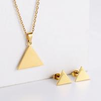 Fashion Stainless Steel Jewelry Sets Stud Earring & necklace 304 Stainless Steel Triangle Vacuum Ion Plating for woman golden 10mm Length Approx 45 cm Sold By Set