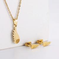 Fashion Stainless Steel Jewelry Sets, Stud Earring & necklace, 304 Stainless Steel, Wing Shape, Vacuum Ion Plating, for woman, golden, 10mm,15x20mm, Length:Approx 45 cm, Sold By Set