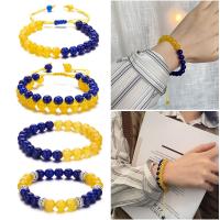 Gemstone Bracelets Dyed Marble with Polyester Cord & Zinc Alloy Round silver color plated Unisex mixed colors Sold By PC