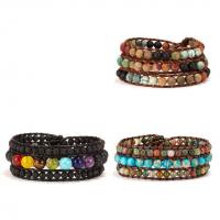 Gemstone Bracelets with PU Leather Cord Round handmade multilayer & Unisex Sold By PC