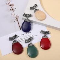 Gemstone Pendants Jewelry Dyed Marble with Zinc Alloy Teardrop antique silver color plated DIY Sold By PC