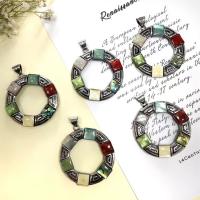 Gemstone Pendants Jewelry Zinc Alloy with Gemstone & White Shell & Abalone Shell Round antique silver color plated DIY Sold By PC