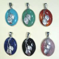 Gemstone Pendants Jewelry with Brass Ellipse silver color plated DIY Sold By PC