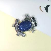 Tibetan Style Brooches, with Gemstone, Frog, antique silver color plated, different materials for choice & Unisex, more colors for choice, nickel, lead & cadmium free, 38x45mm, Sold By PC