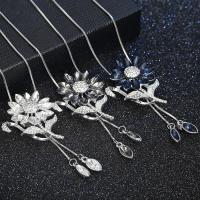 Tibetan Style Sweater Chain Necklace, Sunflower, Adjustable & for woman & with rhinestone, silver color, nickel, lead & cadmium free, Sold Per Approx 35.43 Inch Strand
