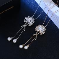 Zinc Alloy Sweater Chain Necklace with Plastic Pearl plated Adjustable & for woman & with rhinestone nickel lead & cadmium free Sold By PC