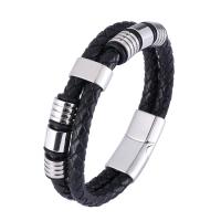 PU Leather Cord Bracelets with 316 Stainless Steel polished fashion jewelry & for man 12mm Sold By PC