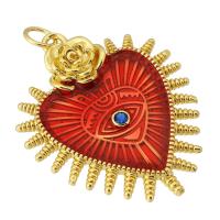 Evil Eye Pendants Brass with Cubic Zirconia Heart gold color plated DIY & enamel red nickel lead & cadmium free Approx 4mm Sold By PC