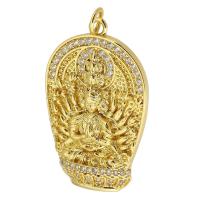 Cubic Zirconia Micro Pave Brass Pendant, Avalokitesvara, gold color plated, DIY & micro pave cubic zirconia, golden, nickel, lead & cadmium free, 20x31x4mm, Hole:Approx 3mm, Sold By PC