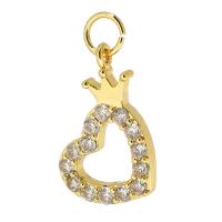 Cubic Zirconia Micro Pave Brass Pendant, Heart, gold color plated, DIY & micro pave cubic zirconia & hollow, golden, nickel, lead & cadmium free, 11.50x18x2mm, Hole:Approx 4mm, Sold By PC