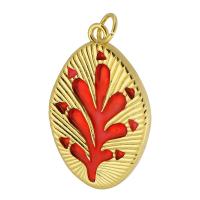 Brass Jewelry Pendants, Leaf, gold color plated, DIY & enamel, red, nickel, lead & cadmium free, 18x27x2mm, Hole:Approx 3.5mm, Sold By PC