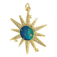 Cubic Zirconia Micro Pave Brass Pendant, Polygon, gold color plated, DIY & micro pave cubic zirconia & enamel, blue, nickel, lead & cadmium free, 27x33x3mm, Hole:Approx 3.5mm, Sold By PC