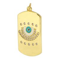 Evil Eye Pendants, Brass, Square, gold color plated, DIY & evil eye pattern & micro pave cubic zirconia & enamel, golden, nickel, lead & cadmium free, 16x31x2mm, Hole:Approx 3.5mm, Sold By PC