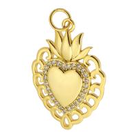 Cubic Zirconia Micro Pave Brass Pendant, Heart, gold color plated, DIY & micro pave cubic zirconia, golden, nickel, lead & cadmium free, 18x26x3mm, Hole:Approx 3.5mm, Sold By PC