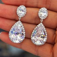 Cubic Zirconia Micro Pave Brass Earring Teardrop platinum color plated micro pave cubic zirconia & for woman Sold By Pair