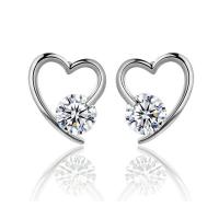 Cubic Zirconia Micro Pave Brass Earring Heart platinum color plated micro pave cubic zirconia & for woman & hollow Sold By Pair