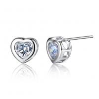 Cubic Zirconia Micro Pave Brass Earring, Heart, platinum color plated, micro pave cubic zirconia & for woman, 8x8mm, Sold By Pair