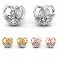 Boucles d'oreilles en laiton zircon cubique pavent, coeur, Placage, pavé de micro zircon & pour femme, plus de couleurs à choisir, 11mm, Vendu par paire