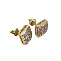 Cubic Zirconia Micro Pave Brass Earring, gold color plated, micro pave cubic zirconia & for woman, 9x9mm, Sold By Pair
