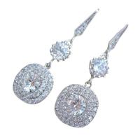 Cubic Zirconia Micro Pave Brass Earring, platinum color plated, micro pave cubic zirconia & for woman, 36mm, Sold By Pair