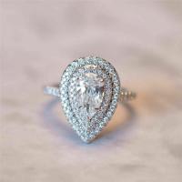 Cubic Zirconia Micro Pave Brass Ring Teardrop platinum color plated & micro pave cubic zirconia & for woman Sold By PC