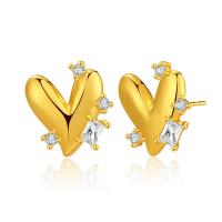 Cubic Zirconia Micro Pave Brass Earring, Heart, 18K gold plated, micro pave cubic zirconia & for woman, 16x15mm, Sold By Pair