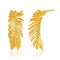 Brass Stud Earring Feather 18K gold plated for woman Sold By Pair