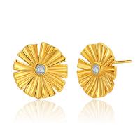Cubic Zirconia Micro Pave Brass Earring Flower 18K gold plated micro pave cubic zirconia & for woman Sold By Pair
