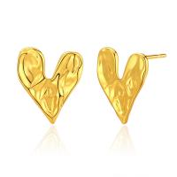 Brass Stud Earring Heart 18K gold plated for woman Sold By Pair