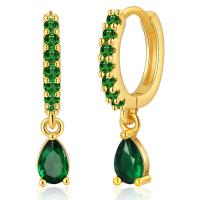 Cubic Zirconia Micro Pave Brass Earring, 18K gold plated, micro pave cubic zirconia & for woman, green, 21x4mm, Sold By Pair