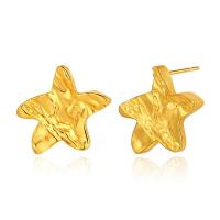 Brass Stud Earring Star 18K gold plated for woman & hammered green Sold By Pair
