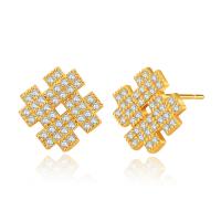 Cubic Zirconia Micro Pave Brass Earring, 18K gold plated, micro pave cubic zirconia & for woman, green, 13x13mm, Sold By Pair