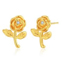 Cubic Zirconia Micro Pave Brass Earring, Rose, 18K gold plated, micro pave cubic zirconia & for woman, 20x15mm, Sold By Pair
