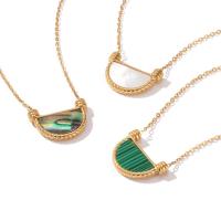Stainless Steel Jewelry Necklace, 304 Stainless Steel, with Malachite & White Shell & Abalone Shell, with 4.5cm extender chain, Vacuum Plating, fashion jewelry & different styles for choice & for woman, golden, 18.31x11.17mm, Length:39.5 cm, Sold By PC