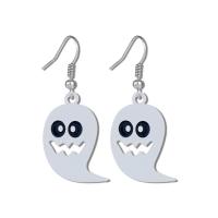 Zinc Alloy Drop Earrings Ghost silver color plated Halloween Design & for woman & enamel nickel lead & cadmium free Sold By Pair