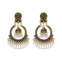 Fashion Fringe Earrings, Tibetan Style, with Plastic Pearl, plated, folk style & for woman, more colors for choice, nickel, lead & cadmium free, 72x40mm, Sold By Pair