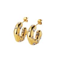 Boucles d'oreilles en laiton zircon cubique pavent, Placage de couleur d'or, pavé de micro zircon & pour femme, Or, 18mm, Vendu par PC