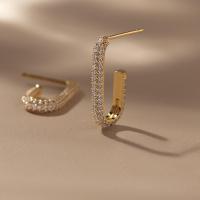 Boucles d'oreilles en laiton zircon cubique pavent, Placage de couleur d'or, pavé de micro zircon & pour femme, Or, 25x15mm, Vendu par PC