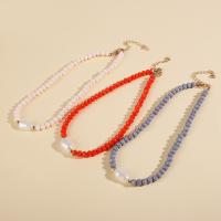 Glass Seed Beads Necklace, with Plastic Pearl, with 2.75inch extender chain, Korean style & for woman, more colors for choice, Length:Approx 13.1 Inch, Sold By PC